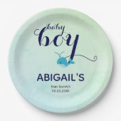 Schattigee blauwe walvis oceaan thema Baby shower Papieren Bordje (Voorkant)