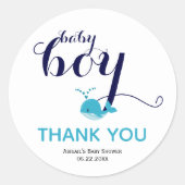 Schattigee blauwe walvis oceaan thema Thank You Ba Ronde Sticker (Voorkant)