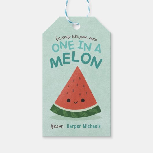 Schattigee Blauwe Watermeloen School Classroom Val Cadeaulabel (Voorkant)