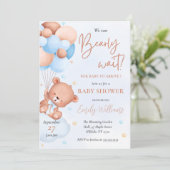Schattigee Blauwe Waterverf Beer Ballonnen Baby sh Kaart (Staand voorkant)