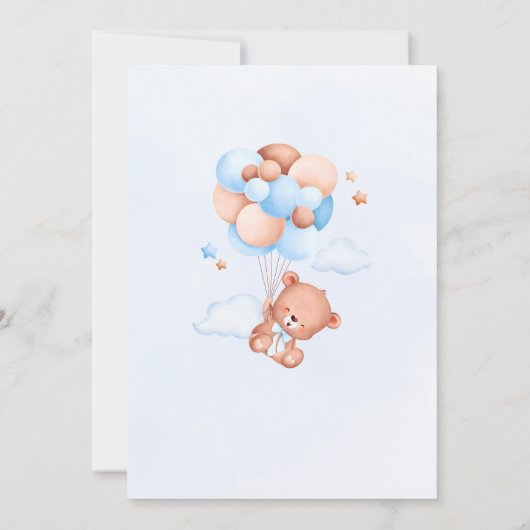 Schattigee Blauwe Waterverf Beer Ballonnen Baby sh Kaart (Achterkant)
