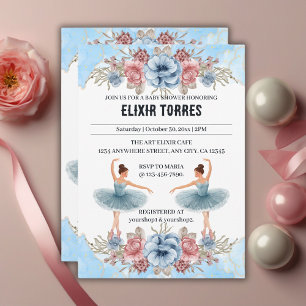 Schattigee Blauwe Waterverf Bloemen Ballerina Baby Kaart