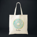 Schattigee Blauwe Waterverf Donut met Sprinkles Cu Tote Bag<br><div class="desc">Schattigee Blauwe Waterverf Donut met Sprinkles Custom Canvas tas |  canvas tas met waterverf blauwe donut met kleurrijke sproeiers. Deze leuke donut canvas tas zal perfect zijn als een persoonlijk geschenk. Personaliseer door een naam of korte zin toe te voegen. Andere donut kleuren zijn beschikbaar.</div>
