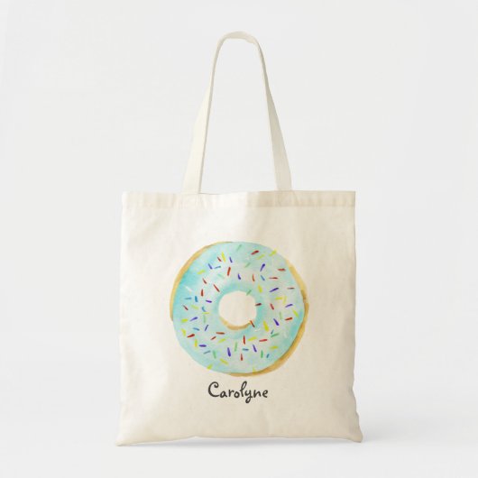 Schattigee Blauwe Waterverf Donut met Sprinkles Cu Tote Bag (Voorkant)