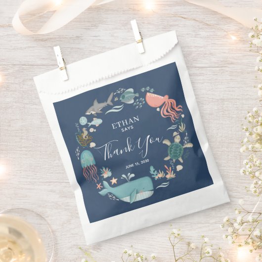 Schattigee Blauwe Waterverf Ocean Baby Boy 1st Dan Bedankzakje (Geknipt)