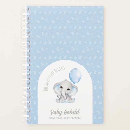 Schattigee Blauwe Waterverf Olifant met Balloon Ba Planner (Voorkant)