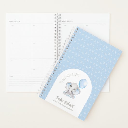 Schattigee Blauwe Waterverf Olifant met Balloon Ba Planner (Display)