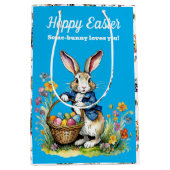 Schattigee Blauwe Waterverf  Paashaas Medium Cadeauzakje (Voorkant)