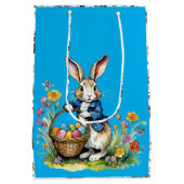 Schattigee Blauwe Waterverf  Paashaas Medium Cadeauzakje (Achterkant)