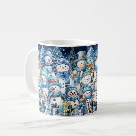 Schattigee Blauwe Waterverf Sneeuwman Winter Colla Koffiemok (Voorkant links)