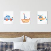 Schattigee Blauwe Waterverf Travel Nursery Muurkunst Sets (Slaapkamer)
