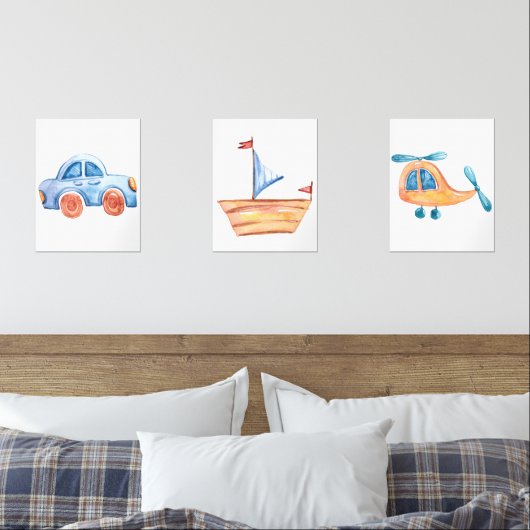 Schattigee Blauwe Waterverf Travel Nursery Muurkunst Sets (Slaapkamer)
