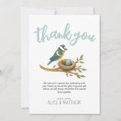 Schattigee Blauwe Waterverf Vogel Baby shower Bedankkaart (Voorkant)