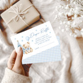 Schattigee Blauwe Winter Teddy Bear Baby Boy Luier Informatiekaartje