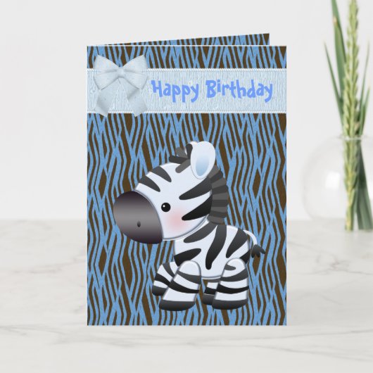 Schattigee Blauwe Zebra & Cupcake (binnen) Verjaar Kaart (Voorkant)