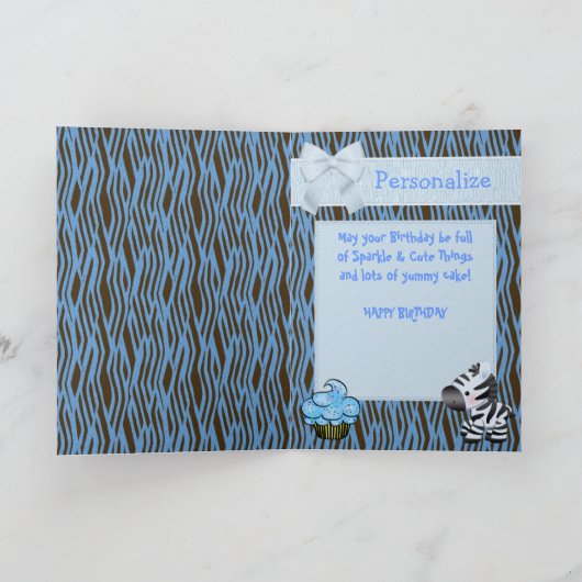 Schattigee Blauwe Zebra & Cupcake (binnen) Verjaar Kaart (Binnen)