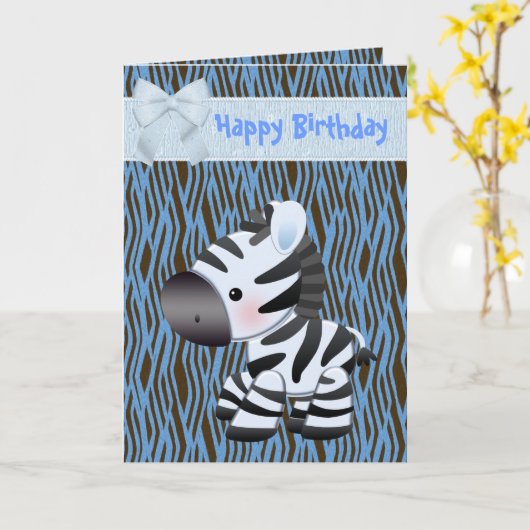 Schattigee Blauwe Zebra & Cupcake (binnen) Verjaar Kaart (Gele Bloem)
