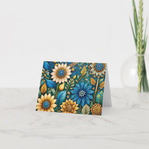 Schattigee Blauwe Zonnebloem Abstracte Kunst Blank Feestdagen Kaart
