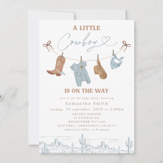 Schattigee Blauwgrijze Kleding Kleine Cowboy Baby  Kaart (Voorkant)