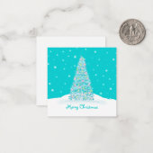 Schattigee Blauwgroen Aqua Mini kerstboom Notitiekaartje (Voorkant / Achterkant in situ)