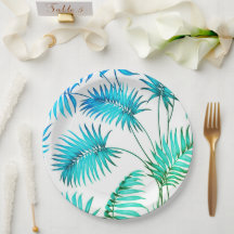 Schattigee blauwgroen bloemenpapier borden