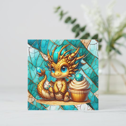 Schattigee Blauwgroen en gouden Dragon Boy's verja Kaart (Staand voorkant)