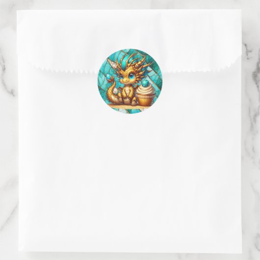 Schattigee Blauwgroen en gouden Dragon Boy's verja Ronde Sticker (Tas)