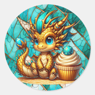 Schattigee Blauwgroen en gouden Dragon Boy's verja Ronde Sticker