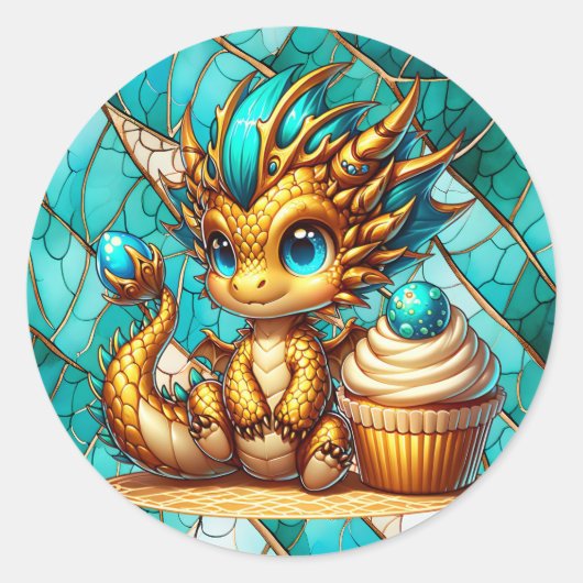 Schattigee Blauwgroen en gouden Dragon Boy's verja Ronde Sticker (Voorkant)