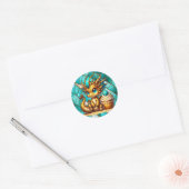 Schattigee Blauwgroen en gouden Dragon Boy's verja Ronde Sticker (Envelop)