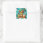 Schattigee Blauwgroen en gouden Dragon Boy's verja Vierkante Sticker (Tas)