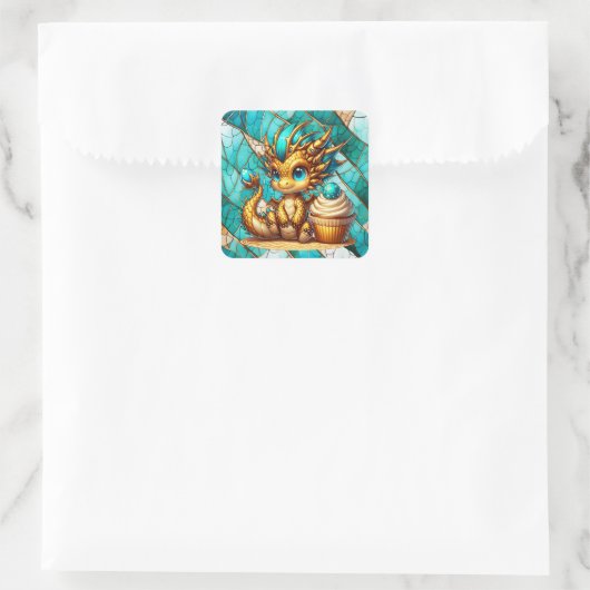 Schattigee Blauwgroen en gouden Dragon Boy's verja Vierkante Sticker (Tas)