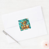 Schattigee Blauwgroen en gouden Dragon Boy's verja Vierkante Sticker (Envelop)