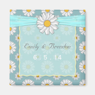 Schattigee Blauwgroen en Witte Bloemen Daisy Weddi Magneet