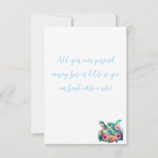 Schattigee Blauwgroen Floral Turtle bedankje Kaart (Achterkant)