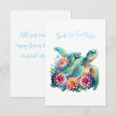 Schattigee Blauwgroen Floral Turtle bedankje Kaart (Voorkant / Achterkant)