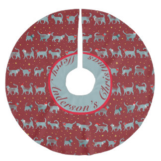 Schattigee Blauwgroen kattensilhouetten in kerst p Kerstboom Rok