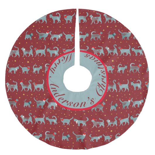 Schattigee Blauwgroen kattensilhouetten in kerst p Kerstboom Rok (Voorkant)