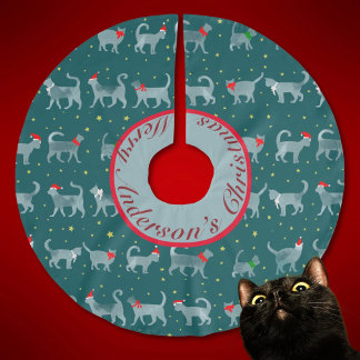 Schattigee Blauwgroen kattensilhouetten in kerst p Kerstboom Rok