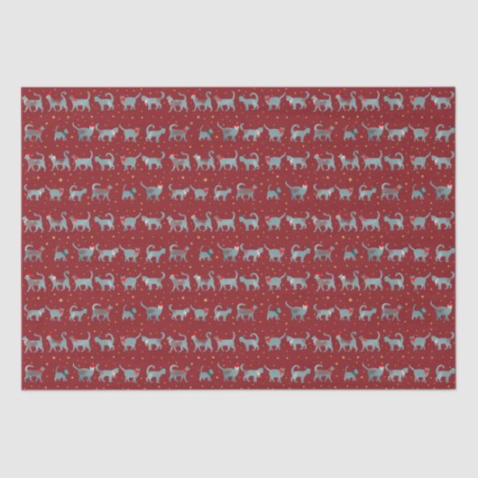 Schattigee Blauwgroen kattensilhouetten in kerstmu Tissuepapier (Voorkant)