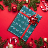 Schattigee Blauwgroen kattensilhouetten met kerst Cadeaupapier
