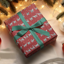 Schattigee Blauwgroen kattensilhouetten met kerst Cadeaupapier