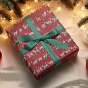 Schattigee Blauwgroen kattensilhouetten met kerst Cadeaupapier