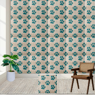Schattigee Blauwgroen Paw Print Pattern Tegel Tegeltje
