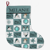 Schattigee Blauwgroen sneeuwman Grote Kerstsok (Voorkant)