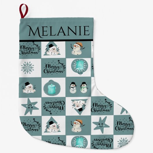 Schattigee Blauwgroen sneeuwman Grote Kerstsok (Voorkant)
