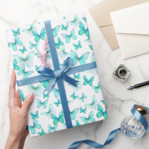 Schattigee Blauwgroen vlinderpatroon pastel Cadeaupapier