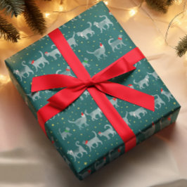 Schattigee Blauwgroen Waterverf Katten in Santa Ha Cadeaupapier