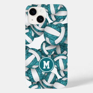 Schattigee blauwgroen witte teamkleuren volleyball Case-Mate iPhone 14 hoesje