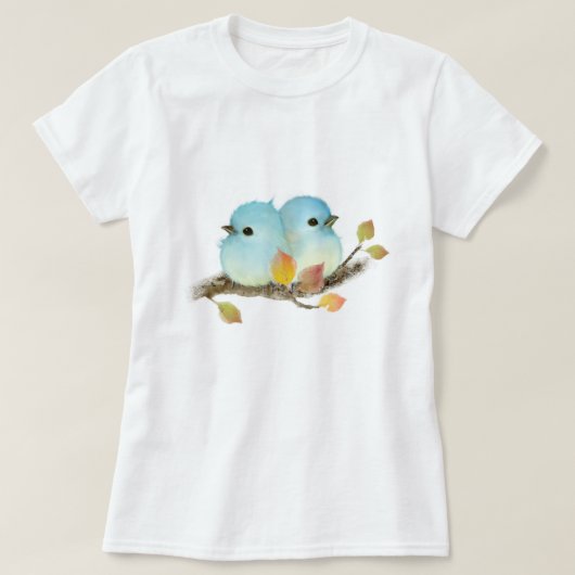 Schattigee Blauwvogels op Tak T-shirt (Design voorkant)